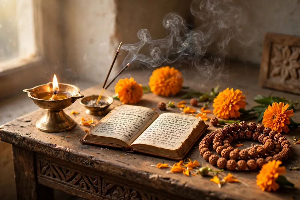 How to recite Hanuman Chalisa - traditional prayer altar